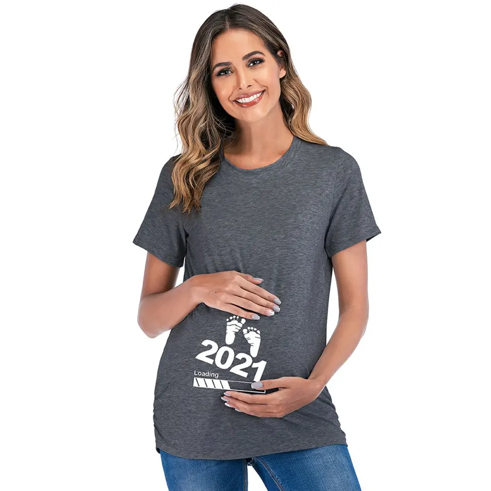 Gravida-Camiseta holgada de maternidad para mujer embarazada, ropa c&oacute;moda, Camisetas largas con cuello redondo para embarazo-0