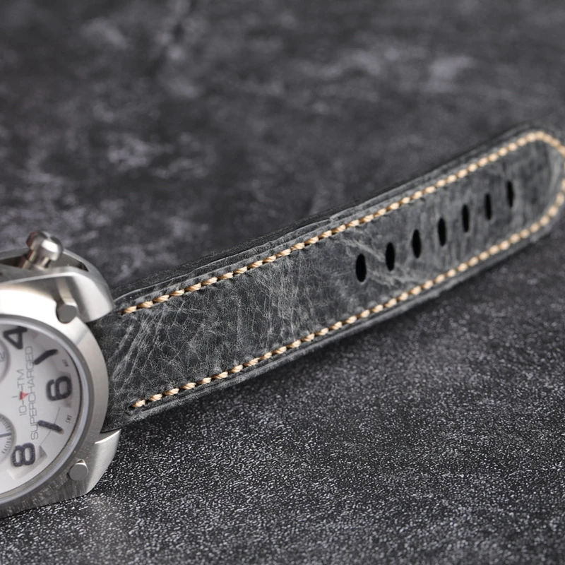 Ремешок мягкий из натуральной кожи для часов Panerai дымчато-темно-серый браслет