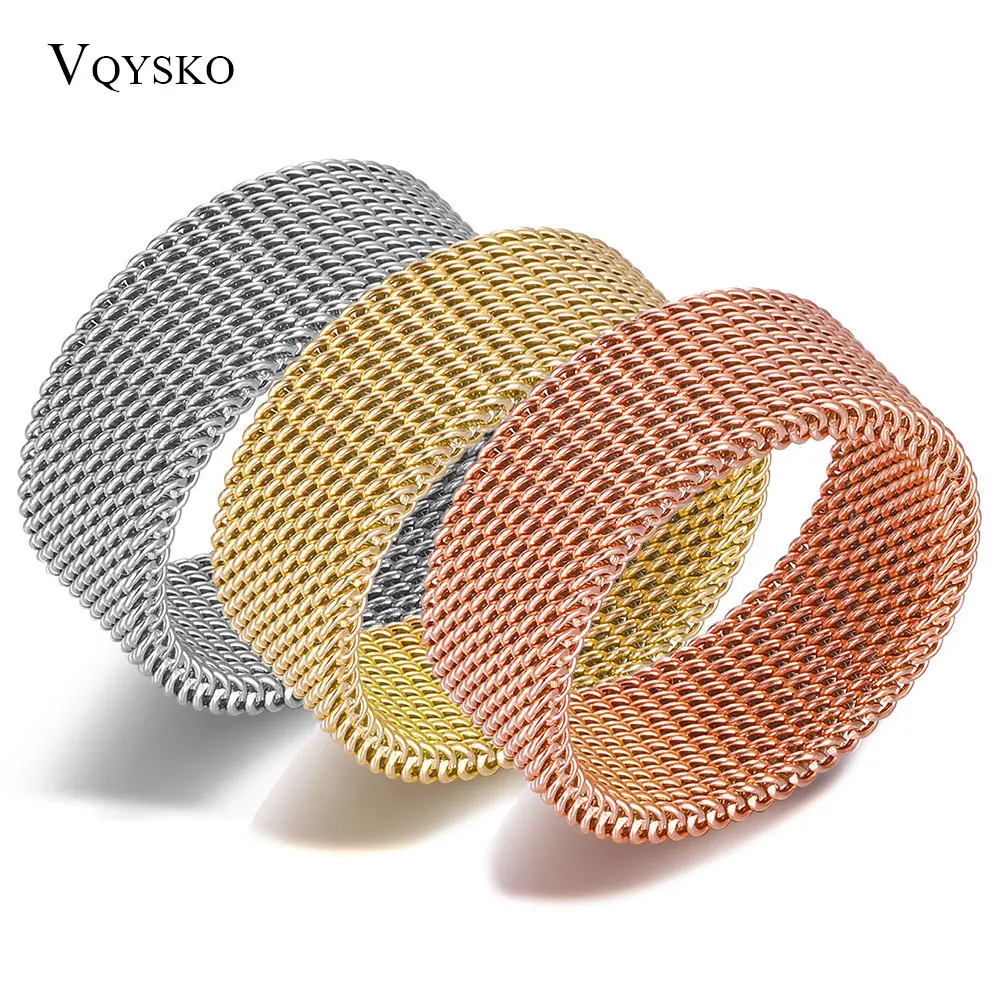

Fashion Unisex Mesh Stainless Steel Ring Circle Woven Mesh Women Men Wedding Rings Friends Gift
