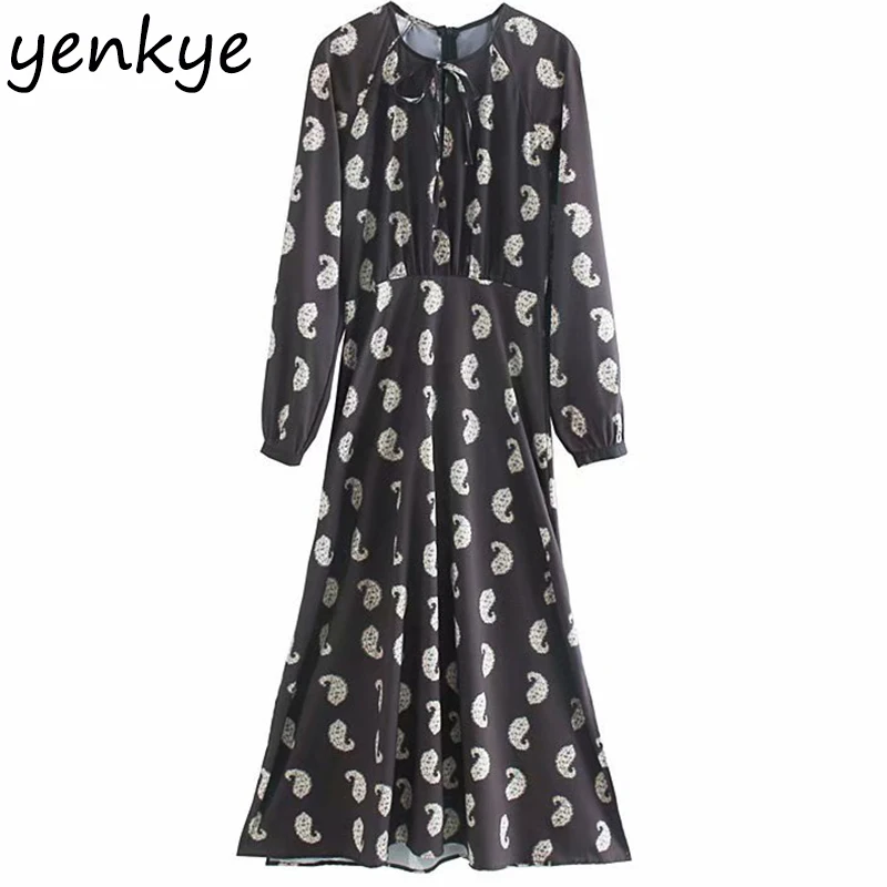 2019 женское винтажное повседневное длинное платье с принтом осеннее