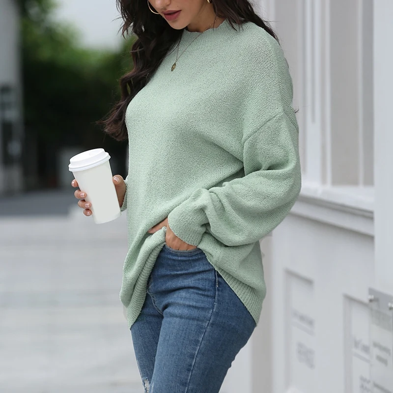 

Fall Women's Solid Color Round Neck Loose Long Sleeve Pullover Sweater Fashion Clothing