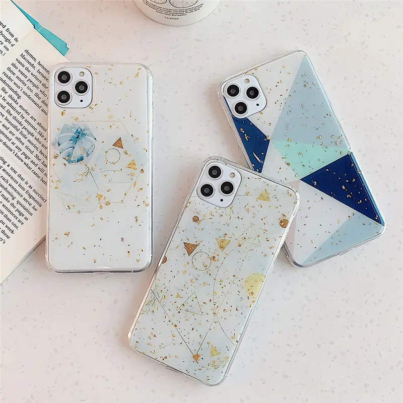 Золотой порошок геометрический граффити чехол для телефона для iPhone 11 Pro Max XR XS Max 6 6S 7 8 Plus X Мягкая эпоксидная задняя крышка для iPhone 11