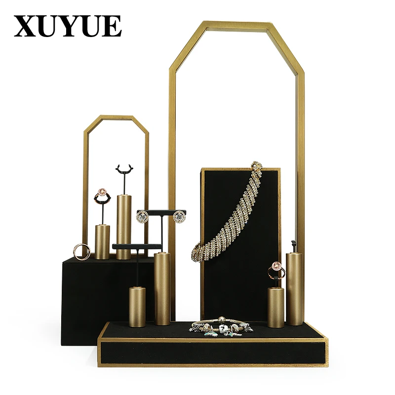 New Metal Microfiber Jewelry Display Props Light Luxury High-end Jewelry Display Stand Ring Earring Jewelry Display Stand