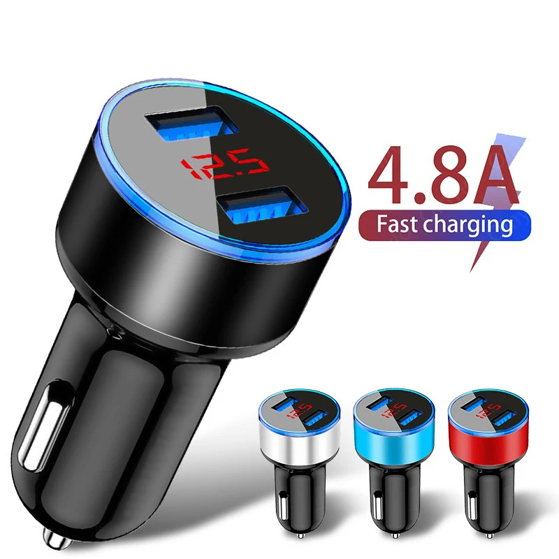 

4.8A LED Display USB Phone Charger Car-Charger for Xiaomi Samsung For iPhone 12 11 Pro 7 8 Plus Mobile Phone Adapter Car Charger