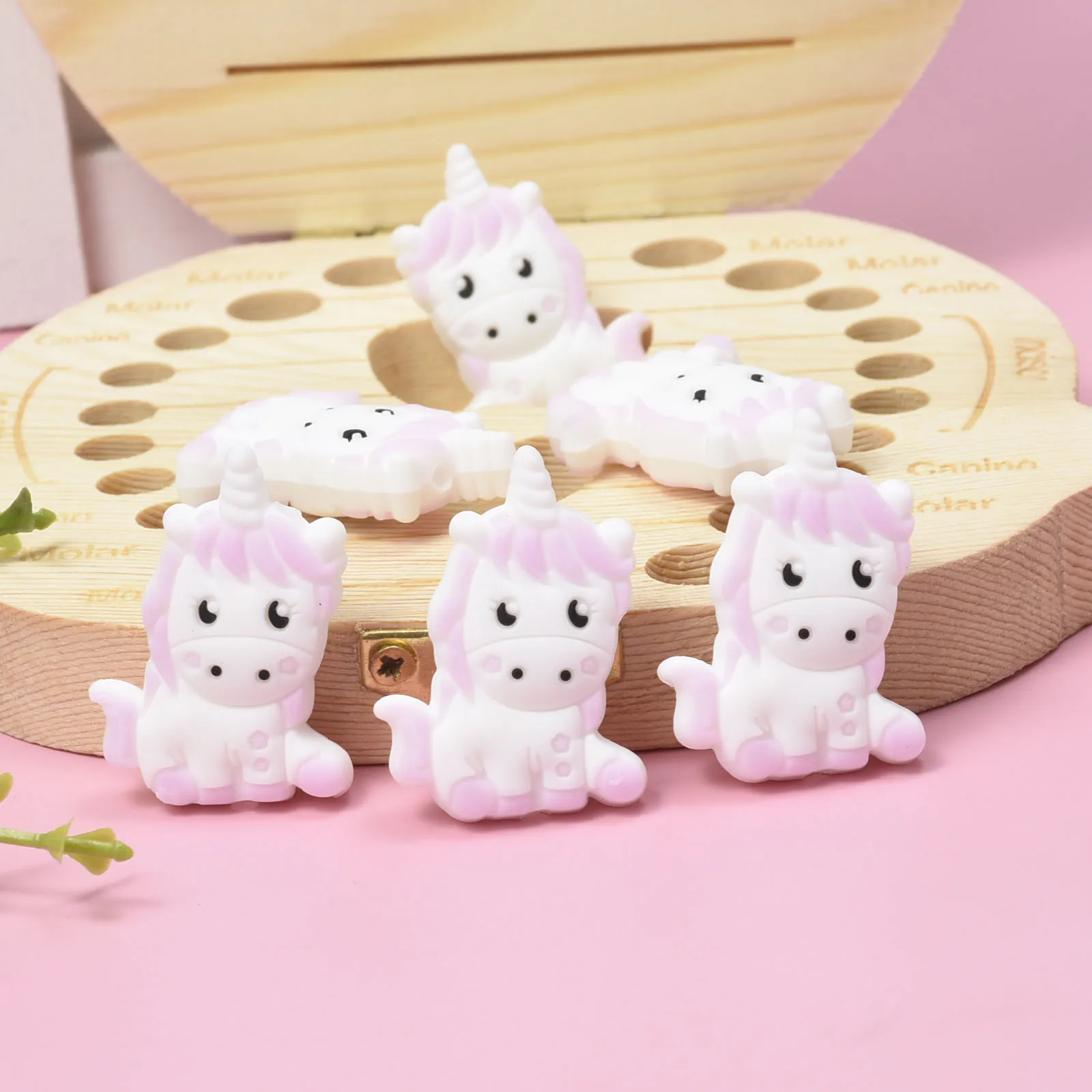 Cuentas de silicona de unicornio para beb&eacute;, chupete de dibujos animados de perlas, regalo de joyer&iacute;a sensorial, accesorios de juguete para dentici&oacute;n, 10 piezas-2