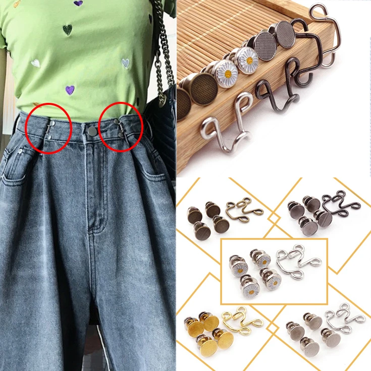 

1 Set Waist Adjustment Button Silver Gold Metal Garment Hooks Jeans Waist Buckle Removable Rivet Button DIY Invisible Button Hot