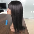 Wholesale wig 4x4 lace closure wig Brazilian straight lace front Human Hair Wigs for women non-remy fake scalp wig with bangs