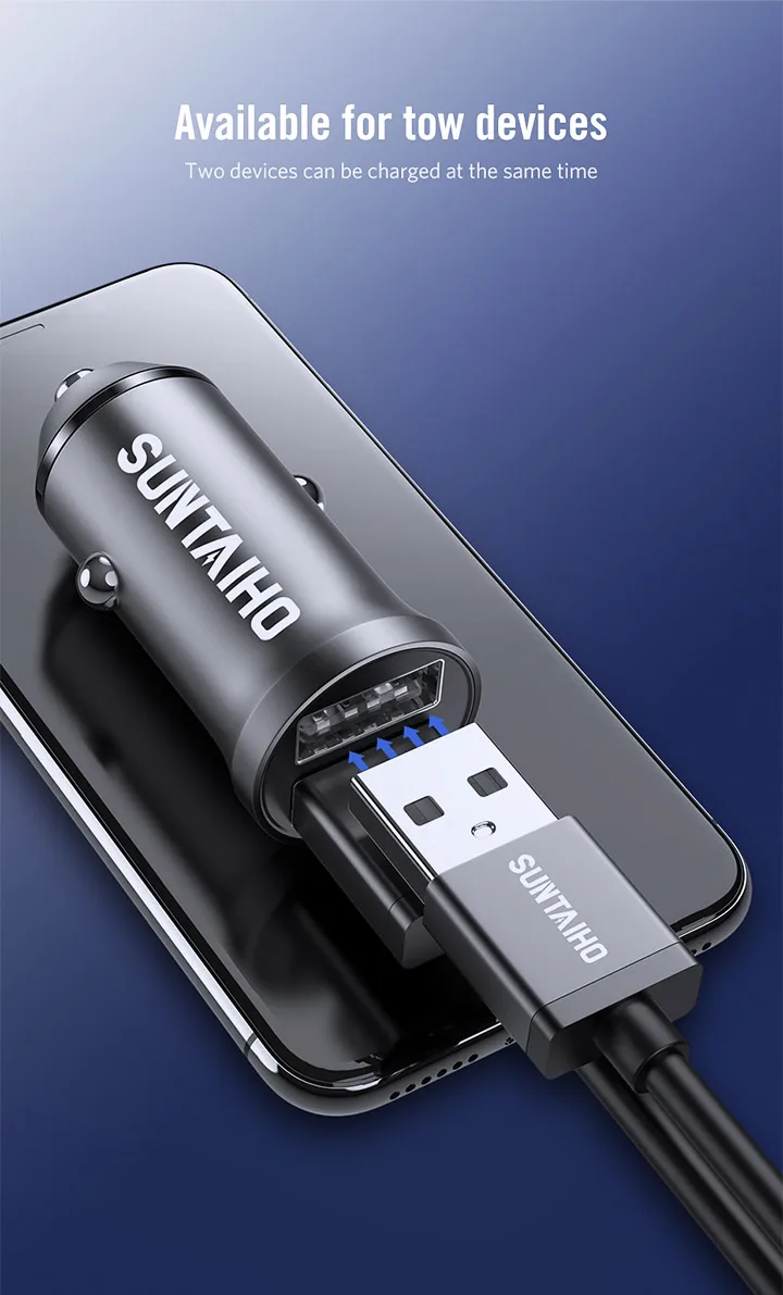 Suntaiho Dual USB Автомобильное зарядное устройство универсальное автомобильное зарядное устройство 2.4A мини мобильный телефон автомобильное зарядное устройство адаптер для iPhone 7 Автомобильное зарядное устройство для телефона