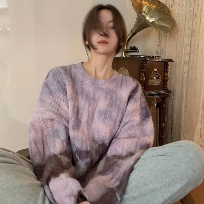 

Ink Knitted Sweater For Ladies 2021 Ins Tie Dye Female Pullover Loose All-Match New Arrival Fashion Female Tops Dropshipping