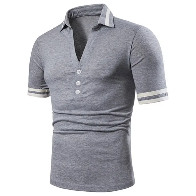 HEFLASHOR повседневные мужские рубашки поло с пуговицами короткий рукав v образный