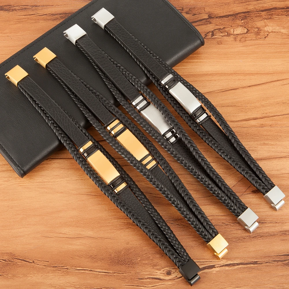 XQNI многослойный тканый кожаный браслет из нержавеющей стали мужской магнитные