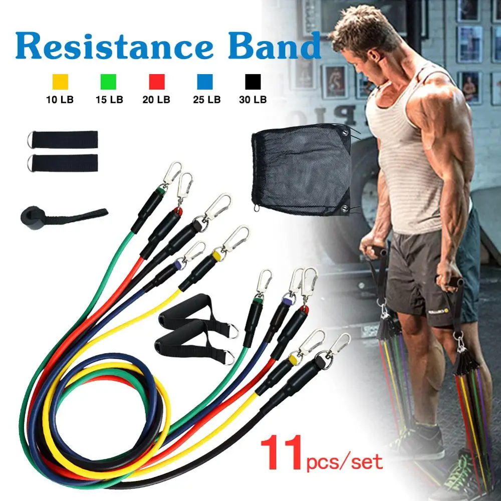 11 Pcs/Set Latex Resistance Bands Crossfit Training Exercise Yoga Tubes Pull Rope Rubber Expander Elastic Fitness with Bag | Дом и сад