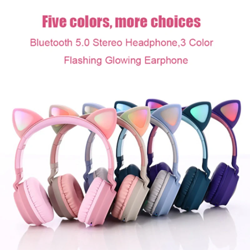 Шумоподавляющие LED наушники с кошачьими ушами молодежные Bluetooth 5.0 детские