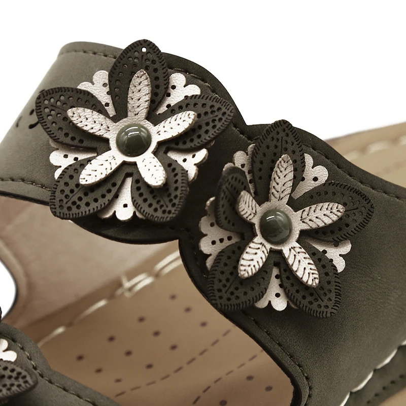 

Women's Sandals 2021 Summer Handmade Ladies Shoes Leather Floral Sandals Women Flats Retro Style Shoes Woman