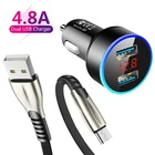 Автомобильные зарядные устройства с 2 портами и ЖК-дисплеем, быстрая зарядка для Samsung S20, Huawei 9A, iPhone 11, 8 Plus, алюминиевый автомобильный адаптер с двумя USB-портами