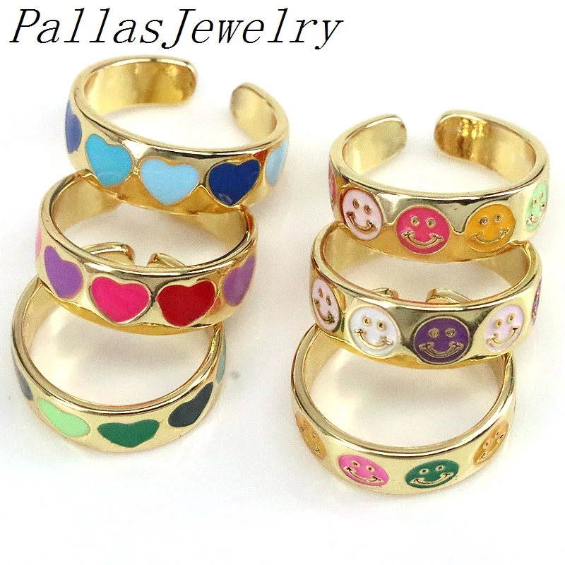 

10Pcs Latest adjustable ring,star/heart/smile shape multi-style enamel jewelry,exquisite enamel charm ring