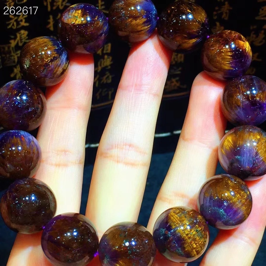 

Браслет из натурального какоксенита, фиолетового рутилированного кварца, 16,3 мм, ауралита, 23 прозрачных круглых бусины, для женщин и мужчин, ...