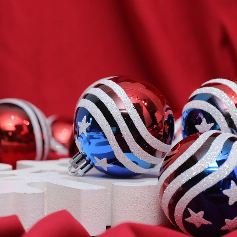 

24pcs Christmas Hanging Ball Ornaments July of 4th Independence Day Party Decor Patriotic Balls Holiday Wedding Tree Decorations