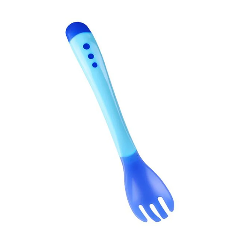 blue fork Ложка с датчиком температуры для безопасности ребенка, ложки для кормления, вилки для детей, для мальчиков и девочек, столовые приборы для малышей - Цвет: blue fork
