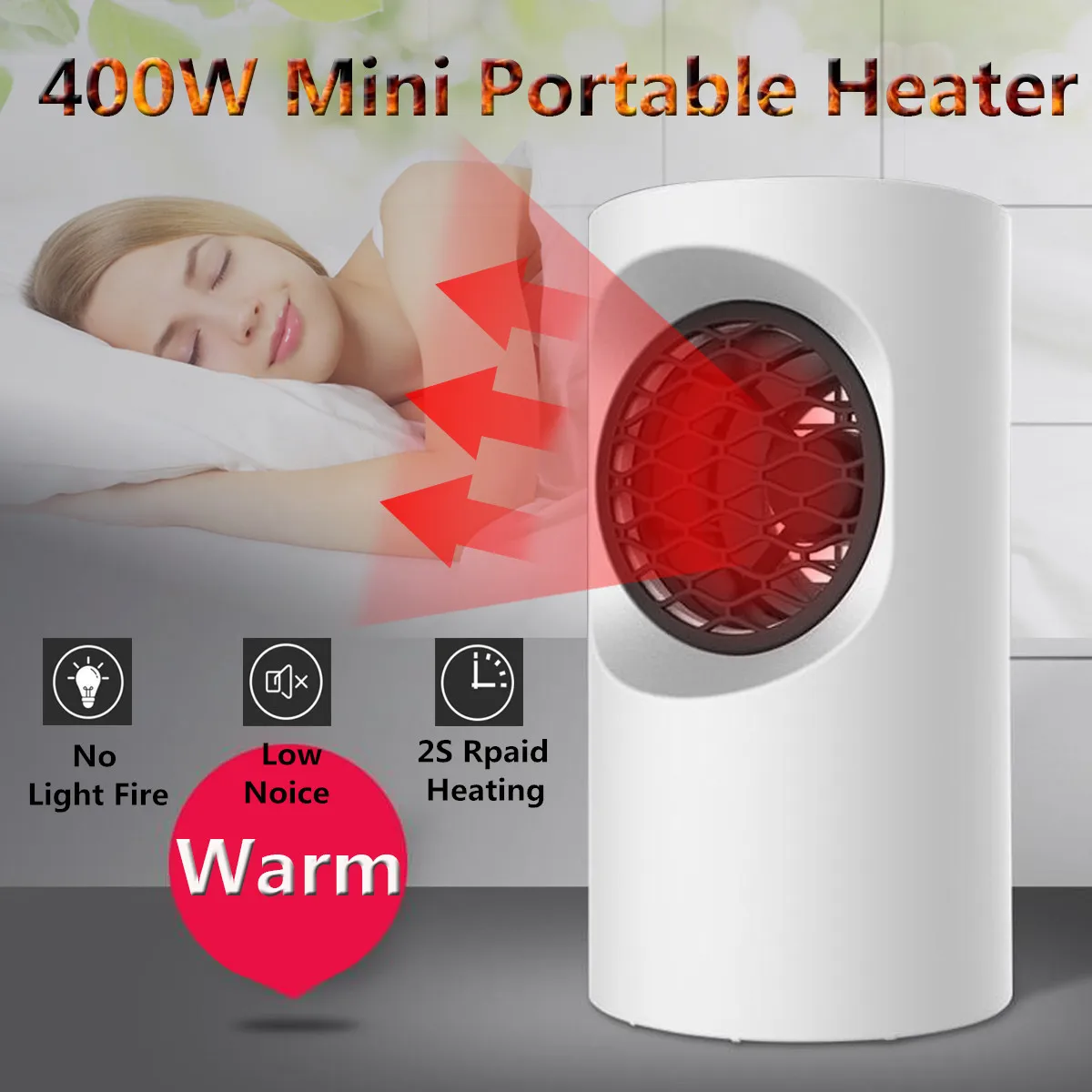 

400w Mini Portable Electric Heater Warm Heating Air Fan 2S Fast Heating Home Office Desktop Air Heater Bathroom Radiator Warmer