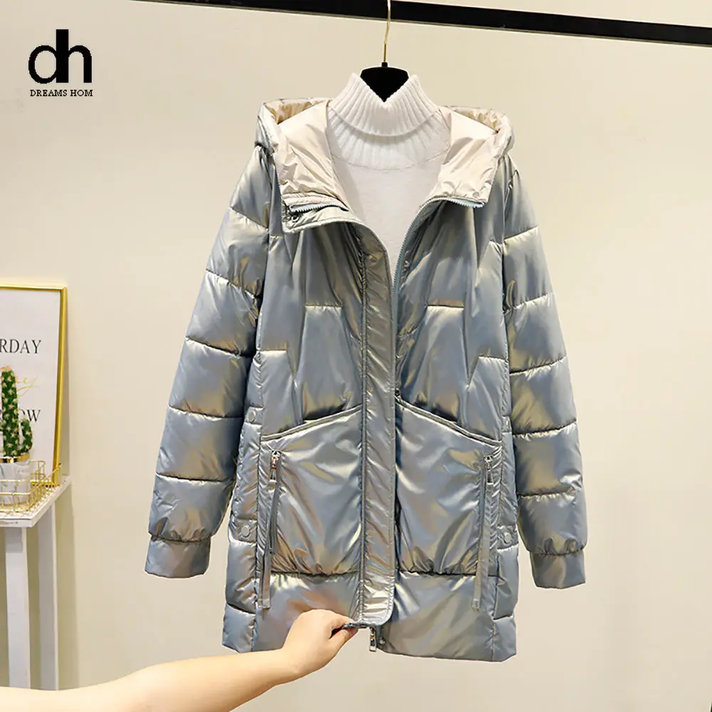 

Женская зимняя стеганая куртка DH, однотонная модная однотонная Толстая куртка из хлопка с подкладкой, 2021