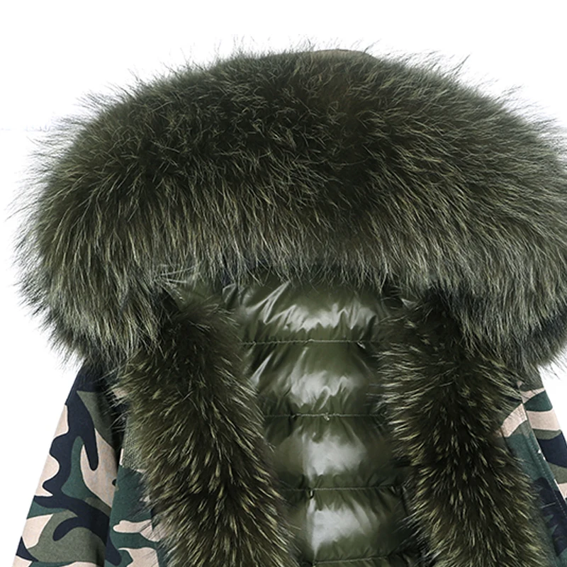 Женская зимняя куртка с капюшоном длинная Камуфляжная парка отделкой