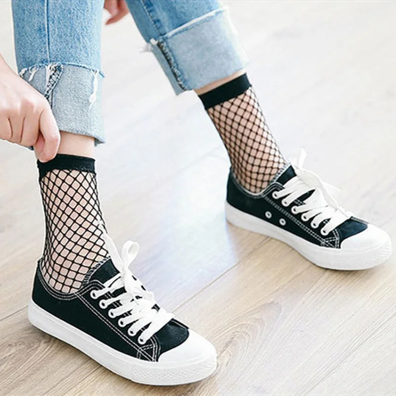 

Clearance Sale Sexy Lace Mesh Fishnet Socks Hollow Out Transparent Woman Socks Stretch Elasticity Summer Thin Nylon Ankle Socks
