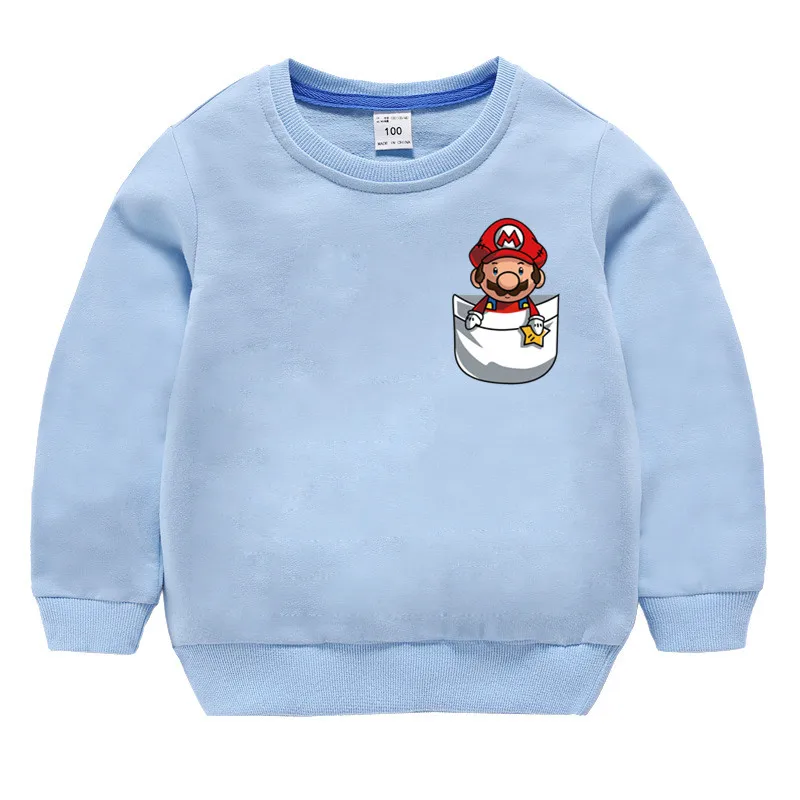 Детские хлопковые толстовки с капюшоном принтом Super Mario Bros хлопковый пуловер для