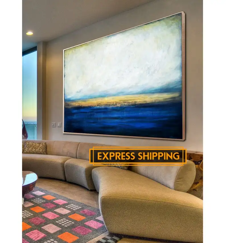 

Large Wall Painting On Canvas Art Blue Abstract Painting Thick Colorful Oil Sunset Abstract Oil Painting On Canvas Room Decor