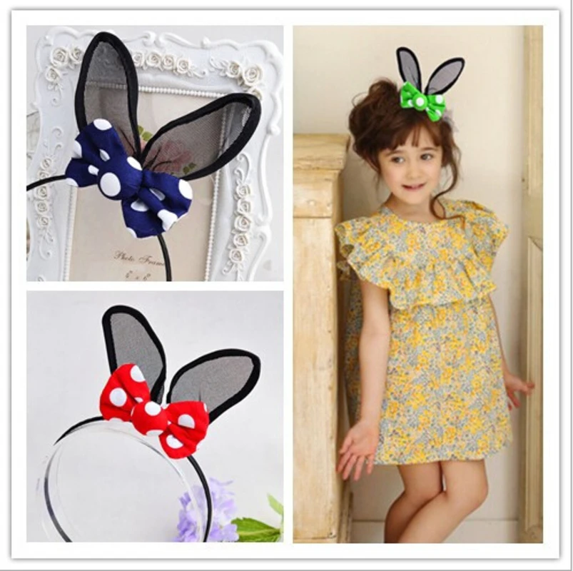 Милые ободки с кроличьими ушками в горошек бантом заколки для волос интимные