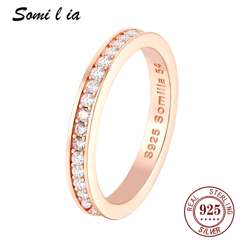 

Somi l ia 100% 925 Sterling Silver Rose gold AAA Zirconia Finger Rings for Women Wedding Band Engagement Statement Jewelry Anel