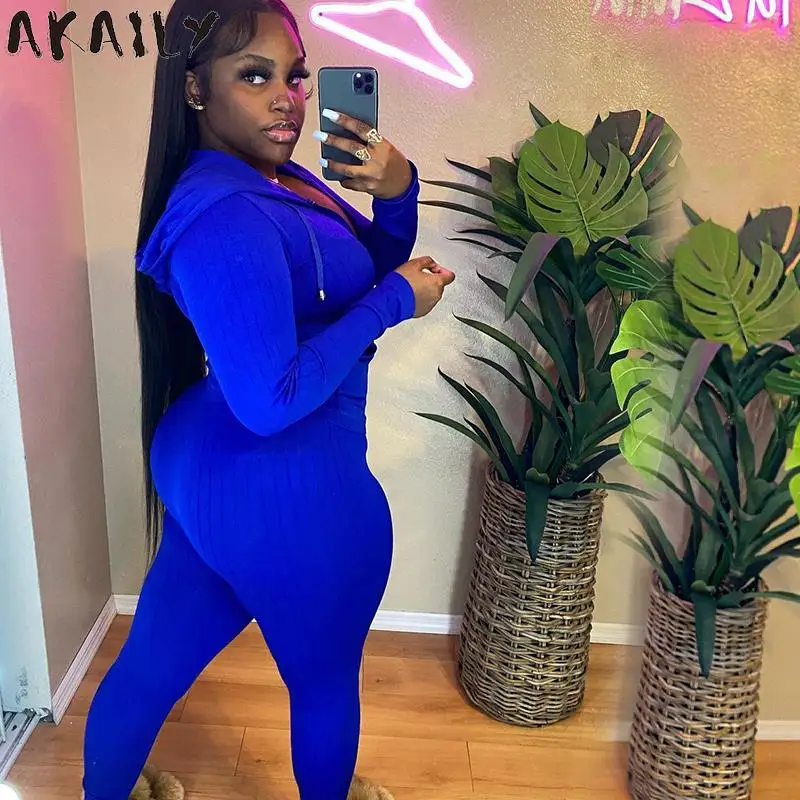 Осенний черный комплект Akaily из 2 предметов спортивный костюм женский 2021