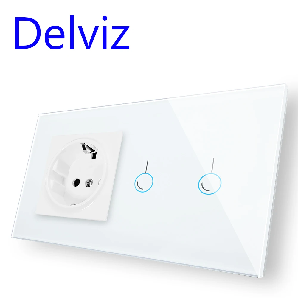 Delviz EU Standard Wall Switch Socket 2Gangs 1Way/2Way Model 146 mains jack Home Touch Screen Light Crystal Glass Panel|Электрические
