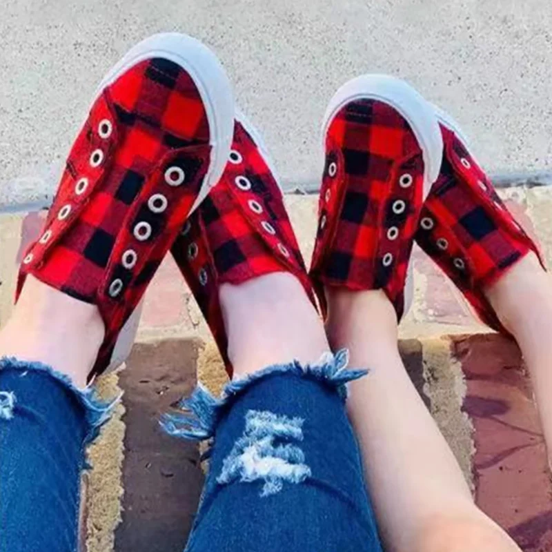 Женская парусиновая обувь слипоны в мелкую клетку Новинка 2020 года повседневные