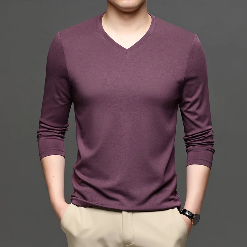 

2021 spring and autumn new tops tees men V-neck long-sleeved t shirt jke1855