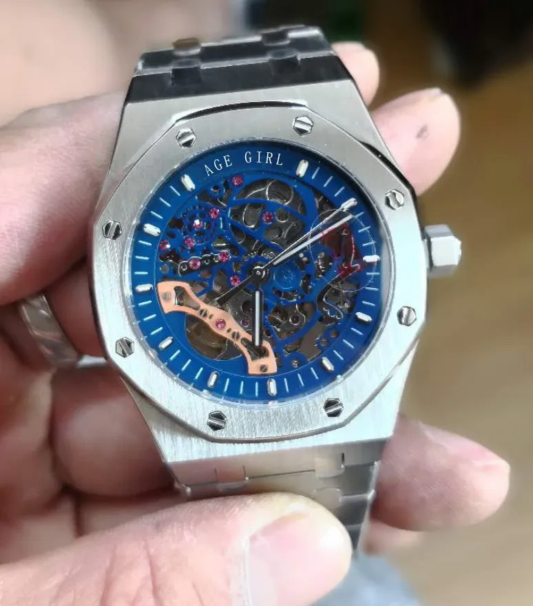 Silver Blue Роскошные брендовые новые автоматические мужские механические часы серебро черный сапфир стекло Прозрачный Скелет золото Tourbillion часы AAA - Цвет: Silver Blue