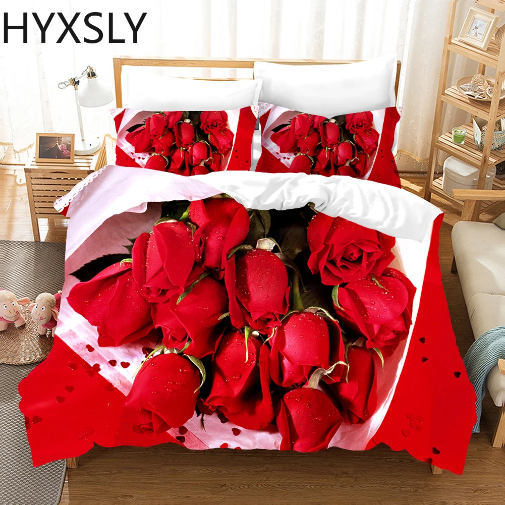 

Комплект постельного белья с красной розой, пододеяльник с цветочным принтом, наволочка, одеяло, постельное белье, королевский и Королевски...