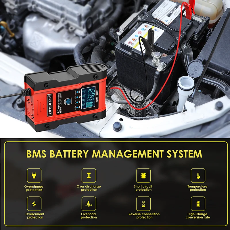 Автомобильное зарядное устройство для аккумуляторов FOXSUR свинцово-кислотная