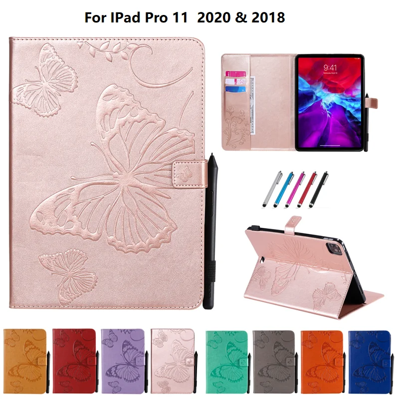 

Для iPad Pro 11 2020 2018 тисненый чехол с бабочкой чехол для планшета умный чехол для iPad Pro 11 дюймов 2-й Чехол кошелек подставка чехол + ручка