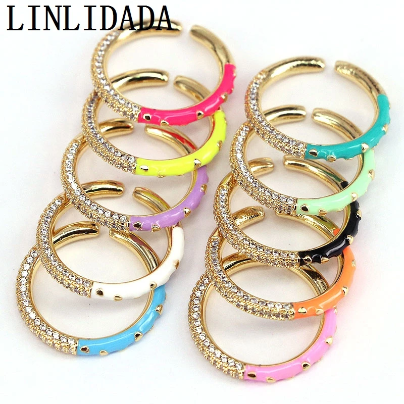 

10Pcs 2021 Fashion Simple Women Multicolor Enamel CZ Pave Stacking Ring Party Jewelry Gift Ring Rainbow Jewelry Gifts