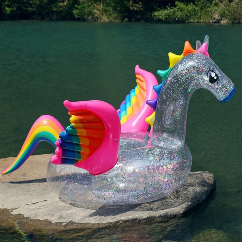 

Transparent Flashing Inflatable Goose Swimming Ring Floating Adult Swimming Pool Party Toy Giant Riding Air Cushion Water Toy