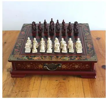 free shipping chess Gifts Wooden Roses Terracotta pieces  Bone synthesis carving Antique Three-dimensional Chessboard table