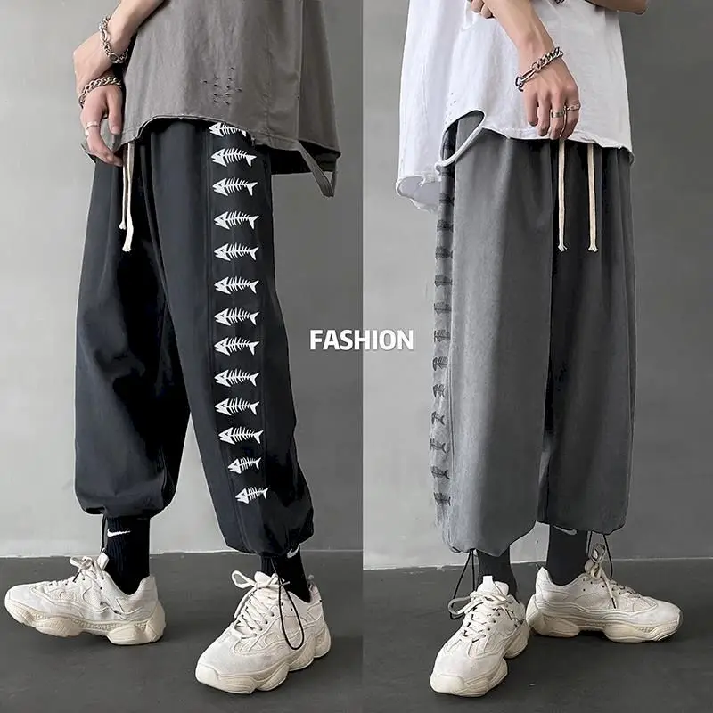 

pants men summer 2020 new casual Korean version of the trend of loose literary style Harajuku wild sports nine-point pants male