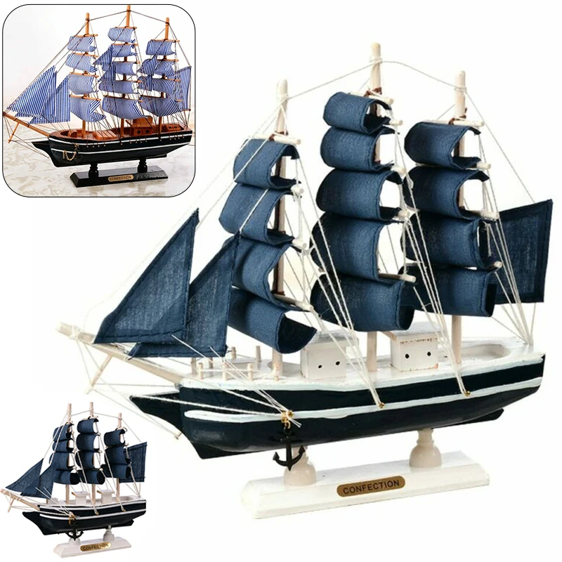 

1x Mediterranean Style Wooden Sailing Boat Model Ship Home Craft Decoration Gift