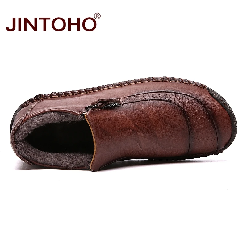 Мужские зимние ботинки JINTOHO из натуральной кожи модные мужские кожаные ботильоны