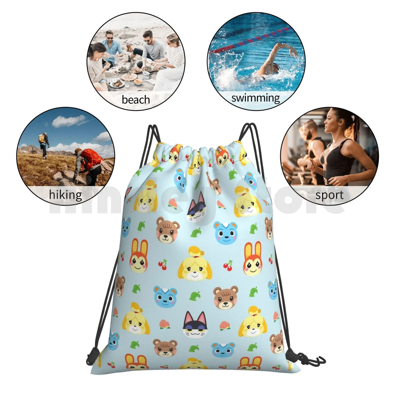 

Animal Pattern-Blue Backpack Drawstring Bag Riding Climbing Gym Bag Animal Acnl Acnh Isabelle Bunnie Filbert Punchy Maple