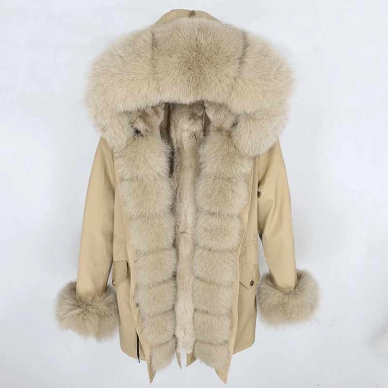 OFTBUY, водонепроницаемая парка, натуральное меховое пальто, зимняя куртка для женщин, воротник из натурального меха енота, капюшон, подкладка из натурального кроличьего меха, съемная