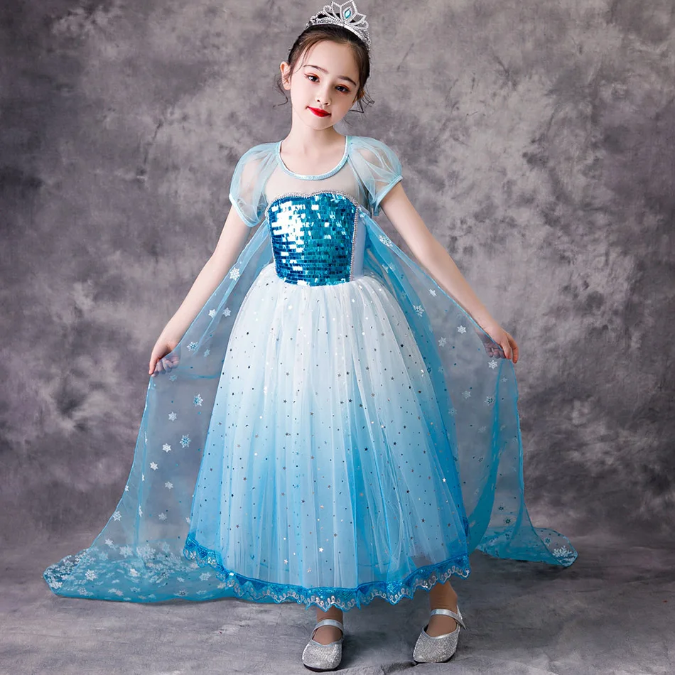 

Hot Elsa 2 Girls Dress Elsa Dress Party Vestidos Cosplay Girl Clothing Sequin Birthday Princess Dress Kids Costume for Christmas