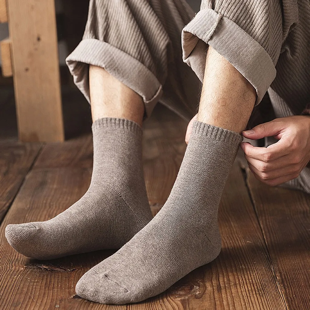 Мужские однотонные носки средней длины на осень и зиму утепленные повседневные