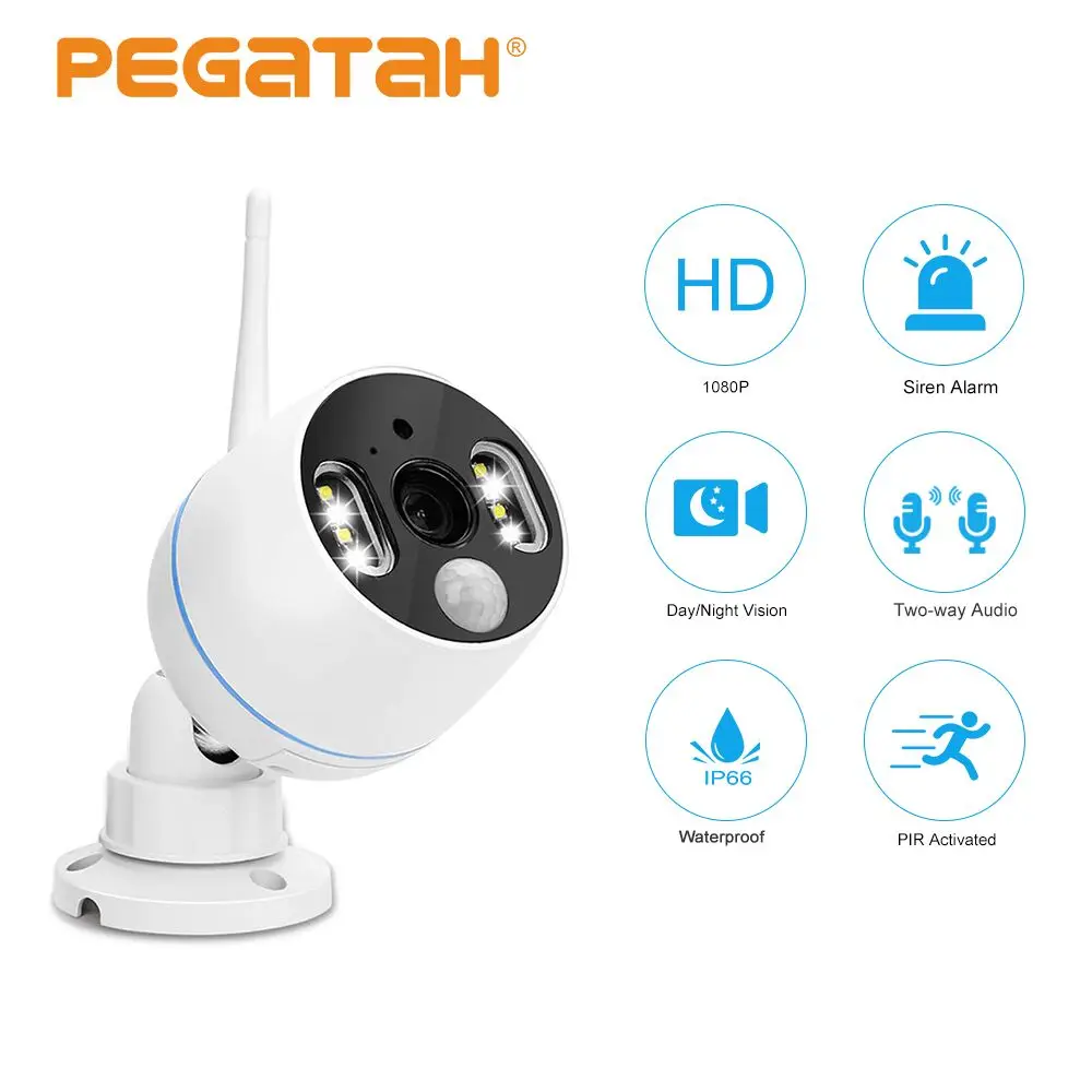 1080P ip wifi camera Floodlight Siren Alarm White Led home security wireless PIR detection outdoor cctv cam | Безопасность и